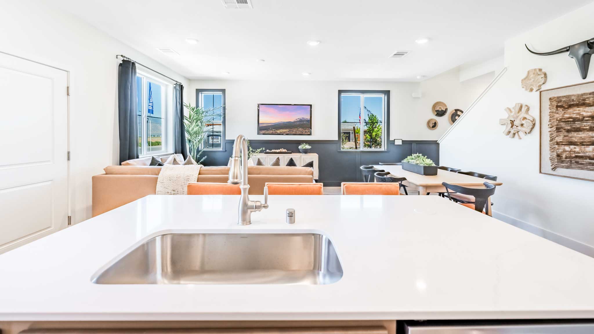 Kitchen island with a single basin sink
