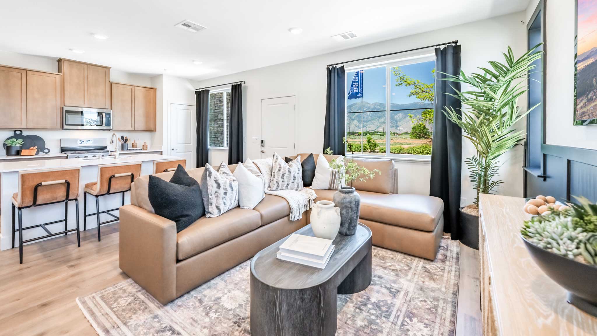 Open concept great room next to the front door and kitchen