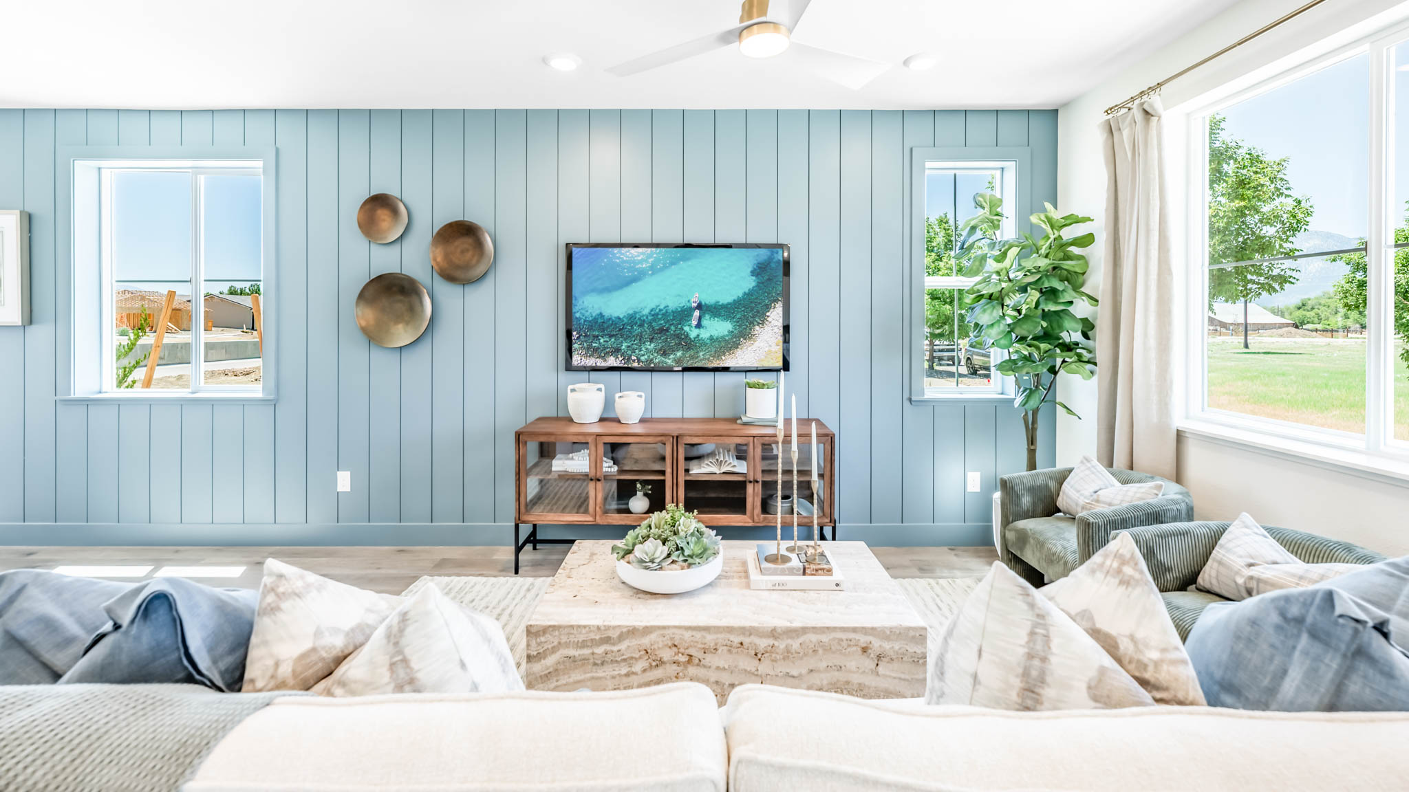 Bright great room with a large window