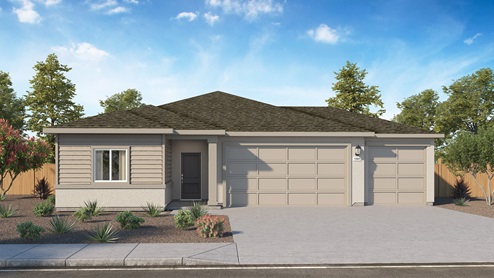 Single story exterior rendering B 3 car garage and stucco