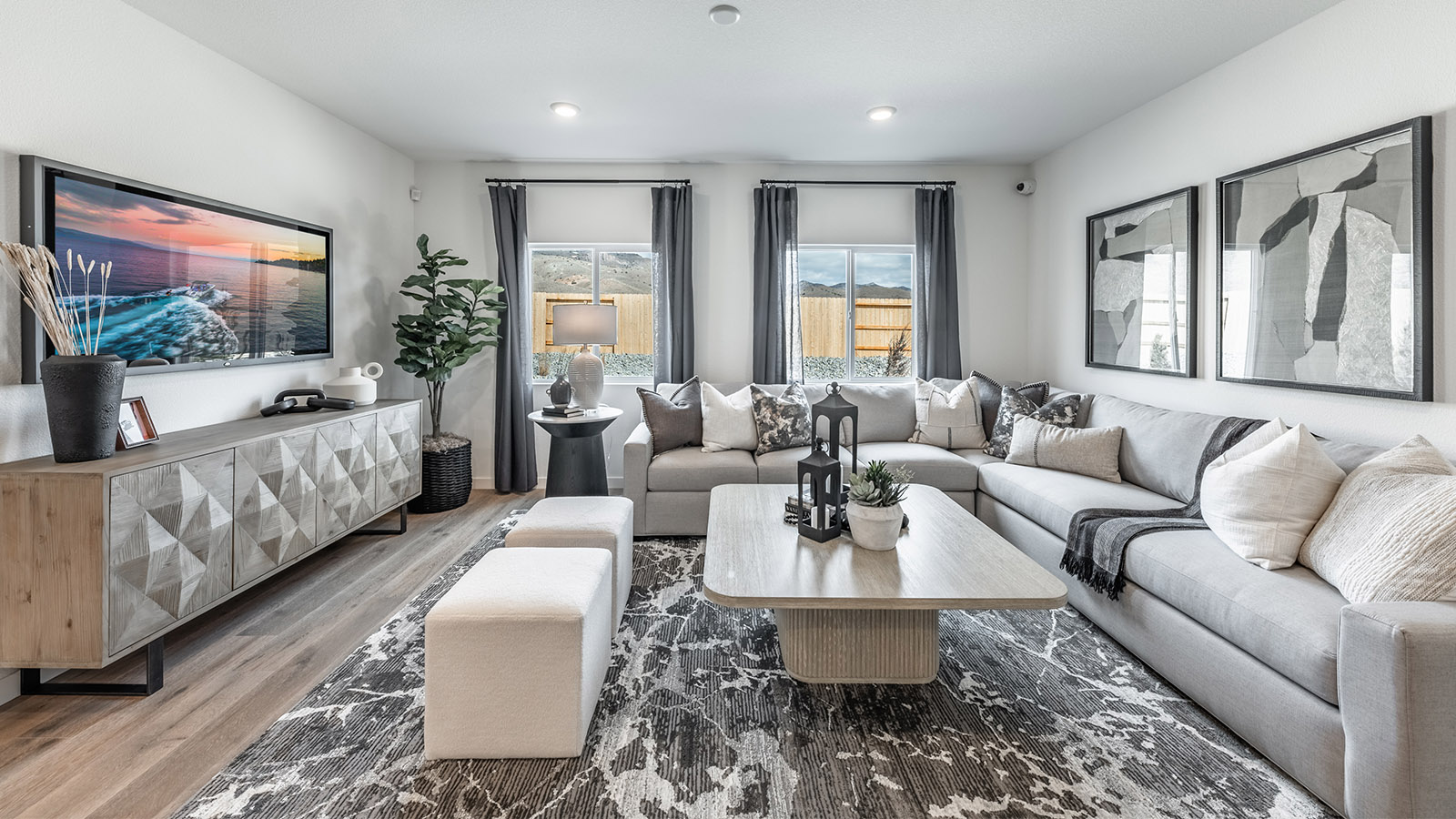 Living room with two large windows