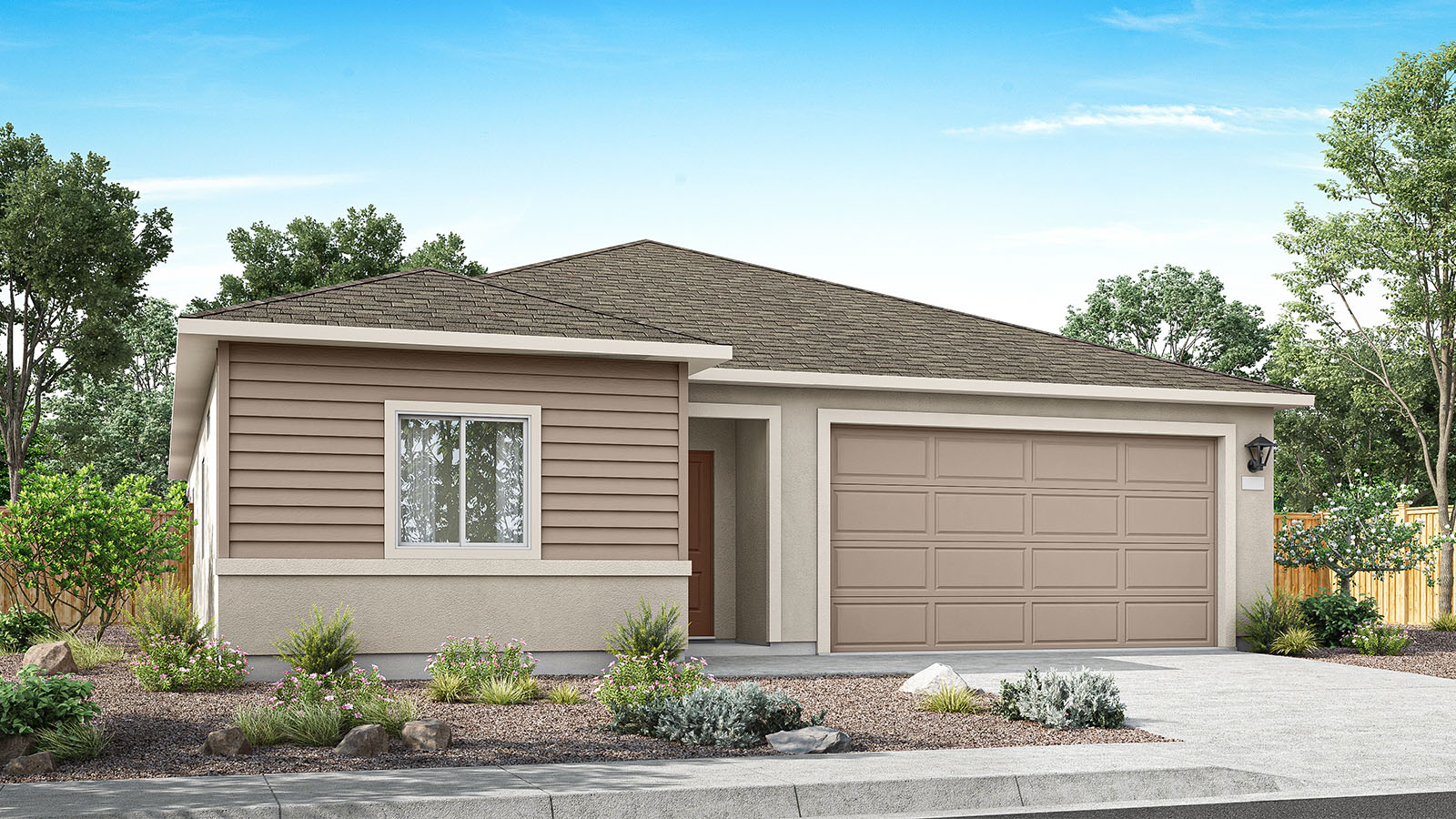 Single-story Tahoe floorplan with siding and stucco exterior