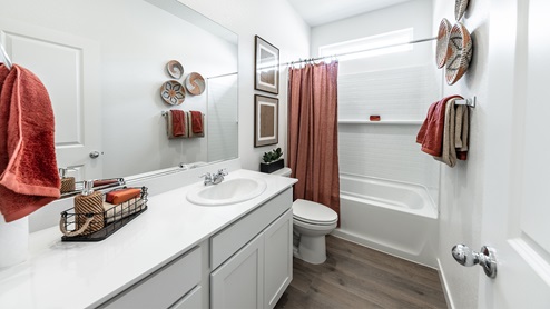 Secondary bathroom with shower and bath tub combo