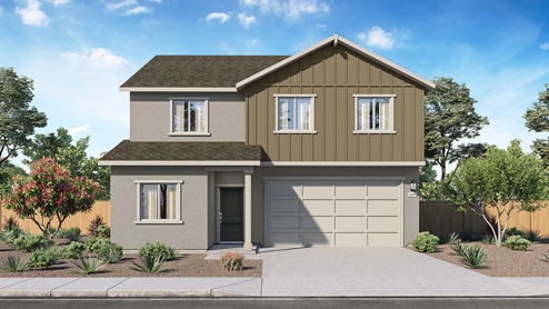 Floorplan Yosemite elevation option A rendering two-story home with two car garage
