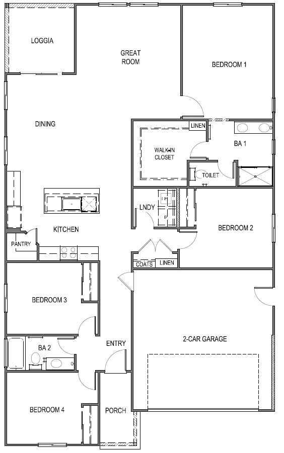 Four bedroom two bathroom floorplan topaz