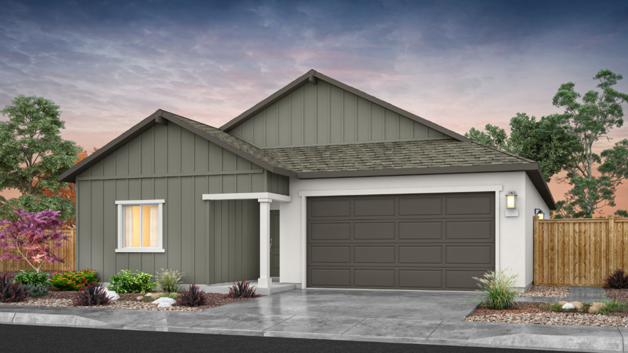Tahoe rendered single-story elevation with green exterior