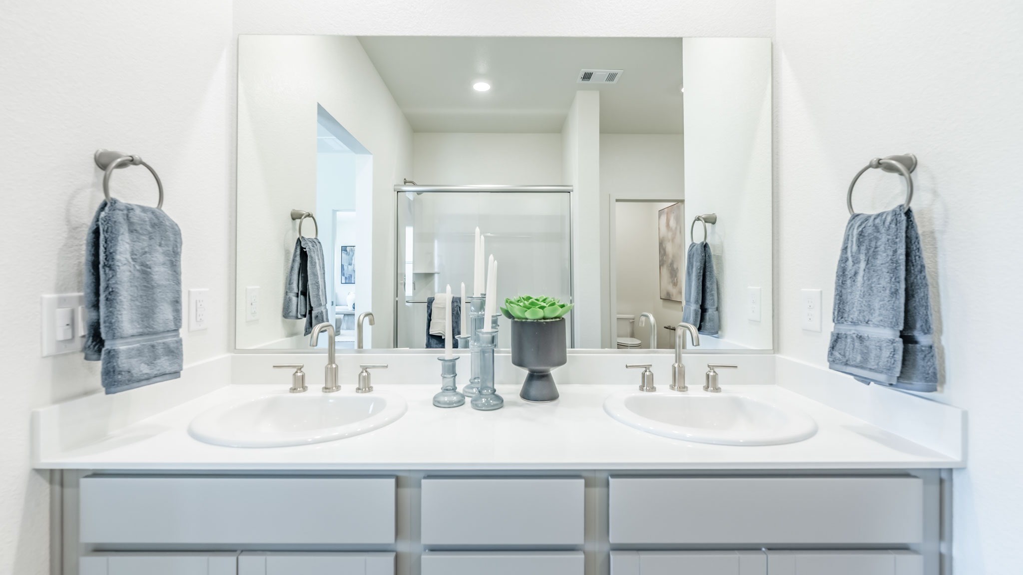 Primary bathroom with dual vanity