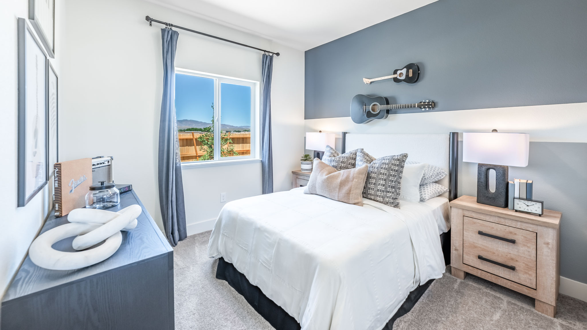 Bright secondary bedroom decorated for a teenager