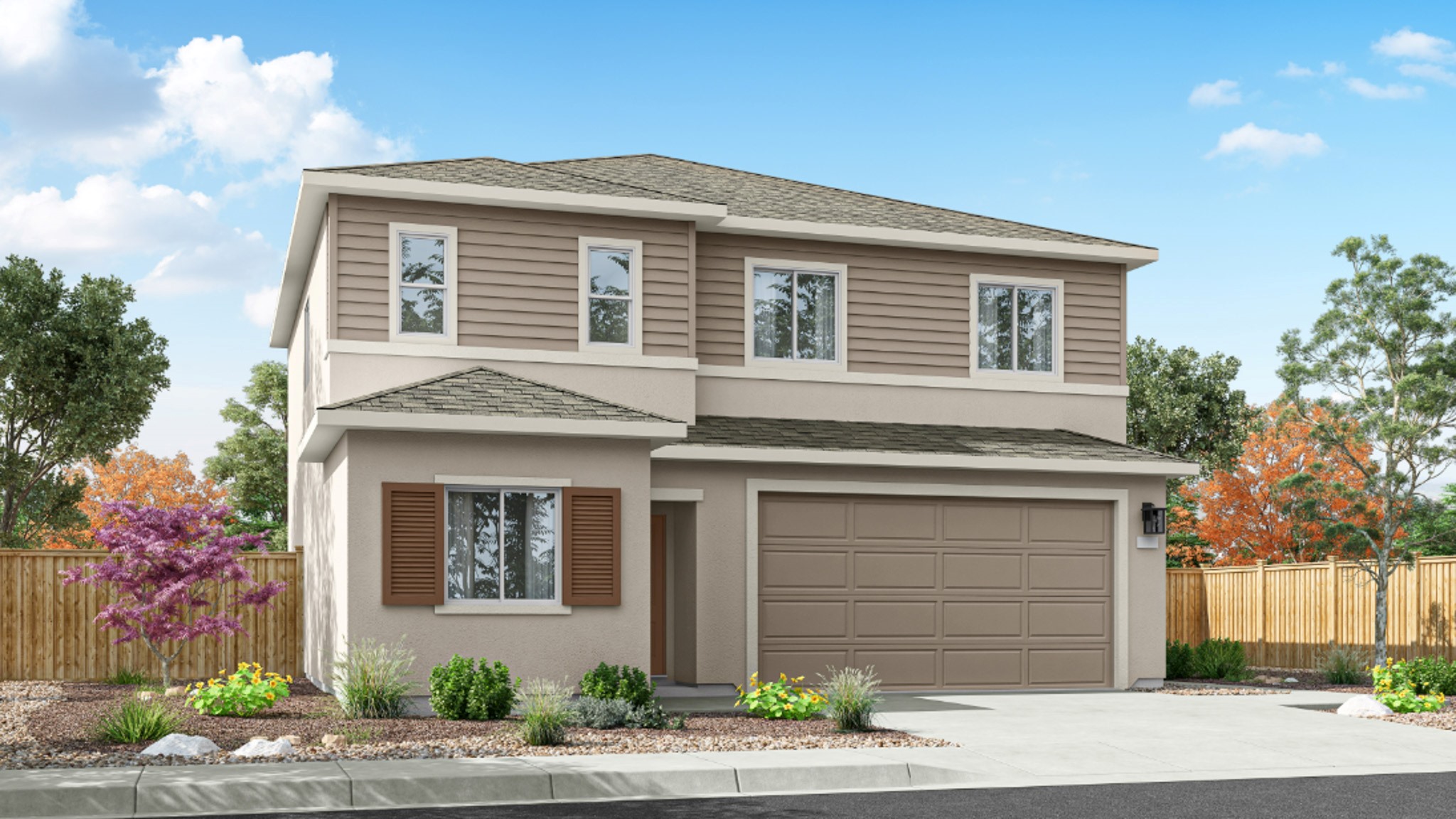 Two-story Zion floorplan rendering with West Coast exterior package