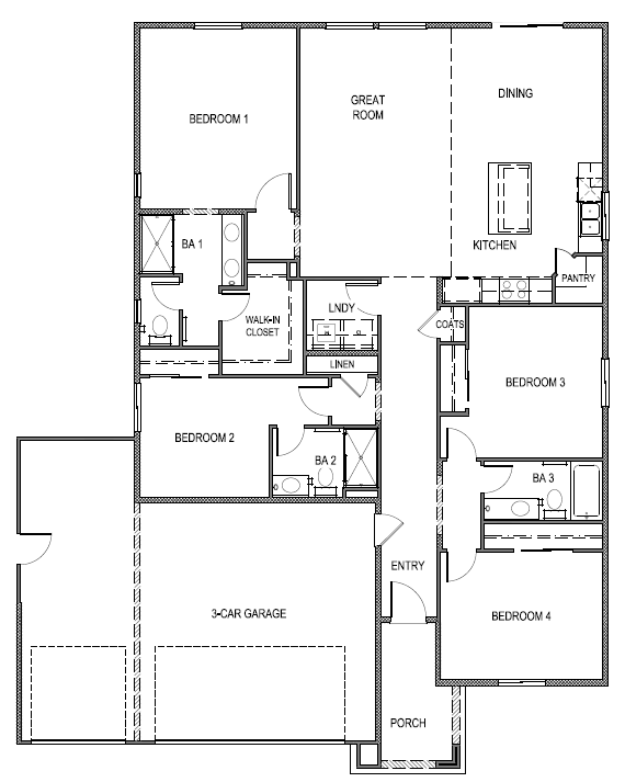 Reverse single-story floorplan of the Boca plan