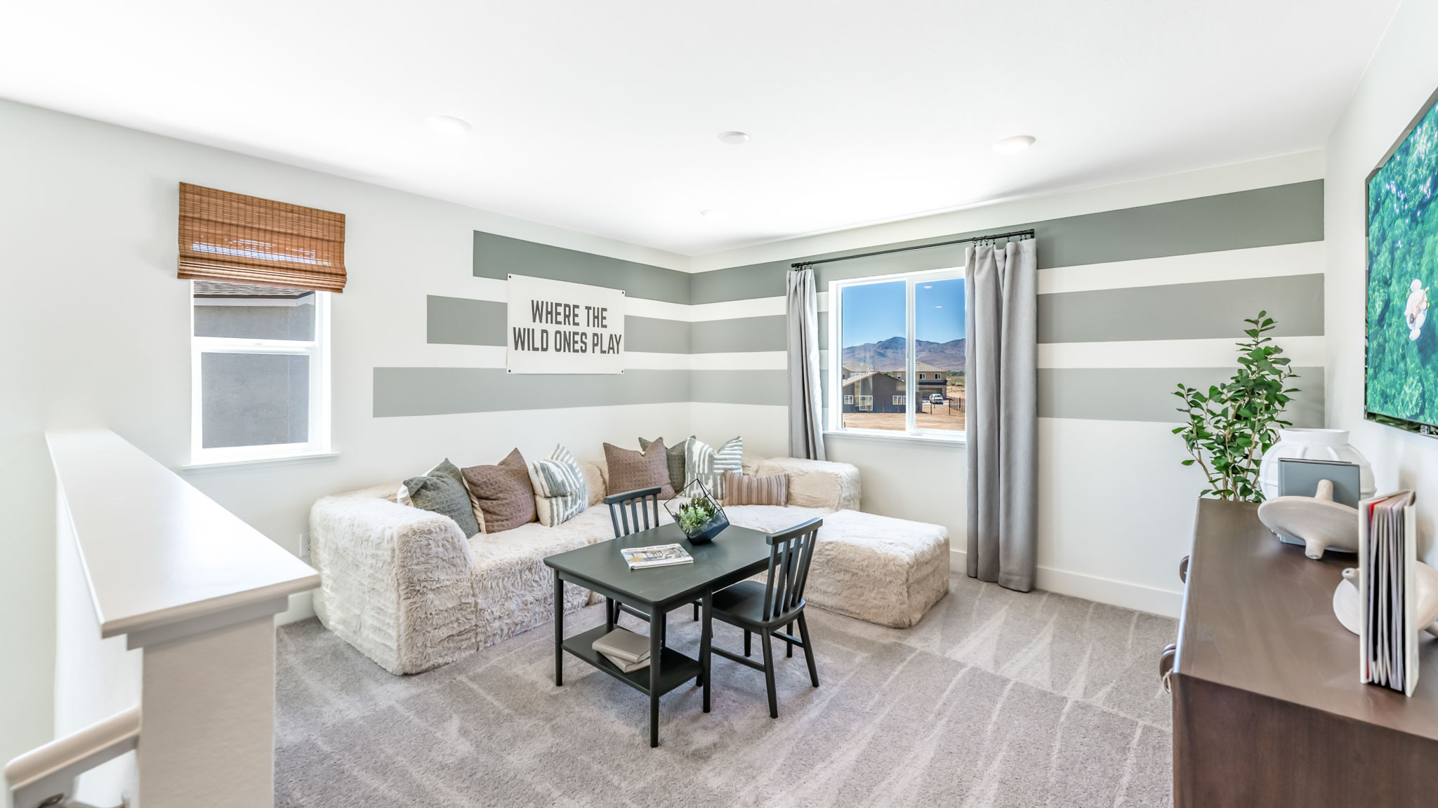 Second floor landing decorated as a media room