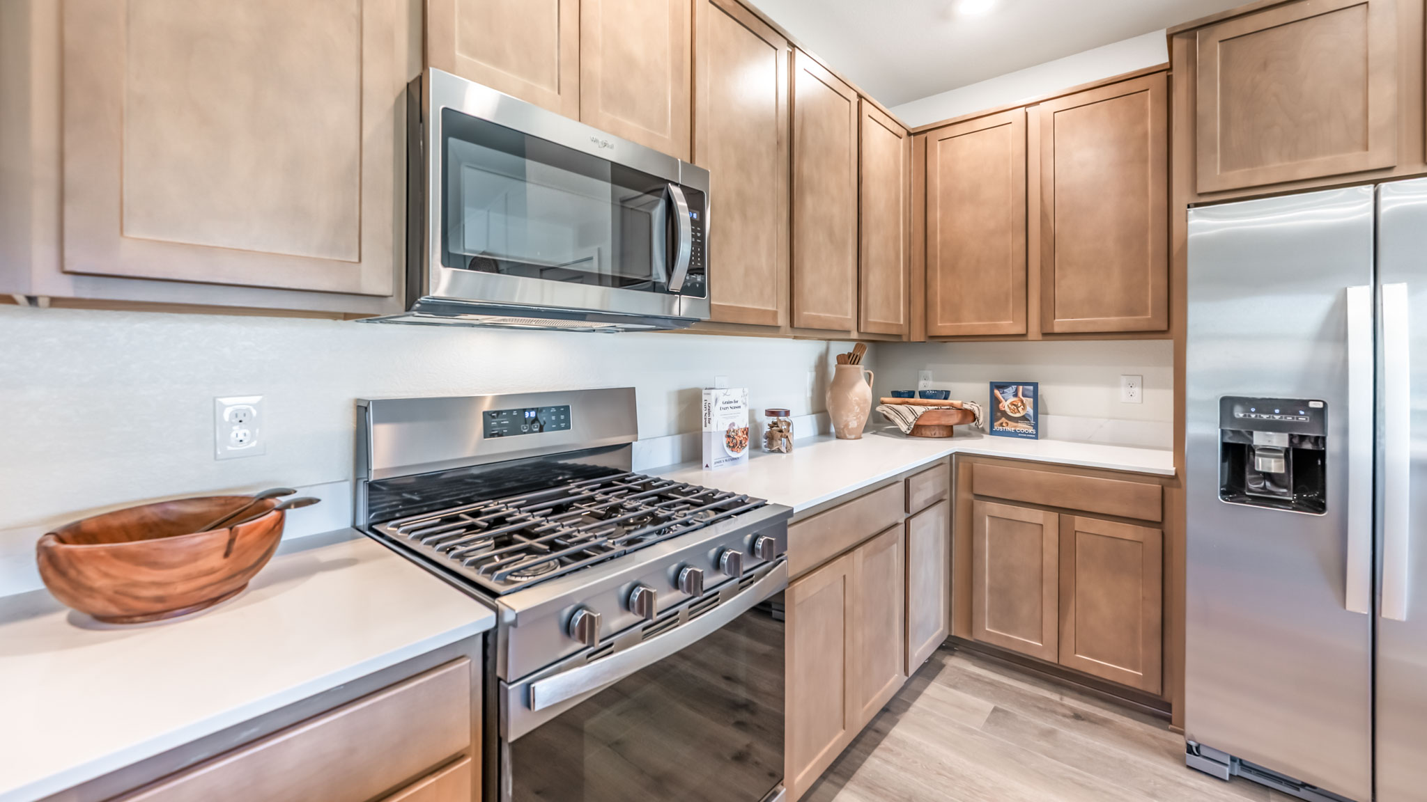 Stainless-steel appliances in modern kitchen