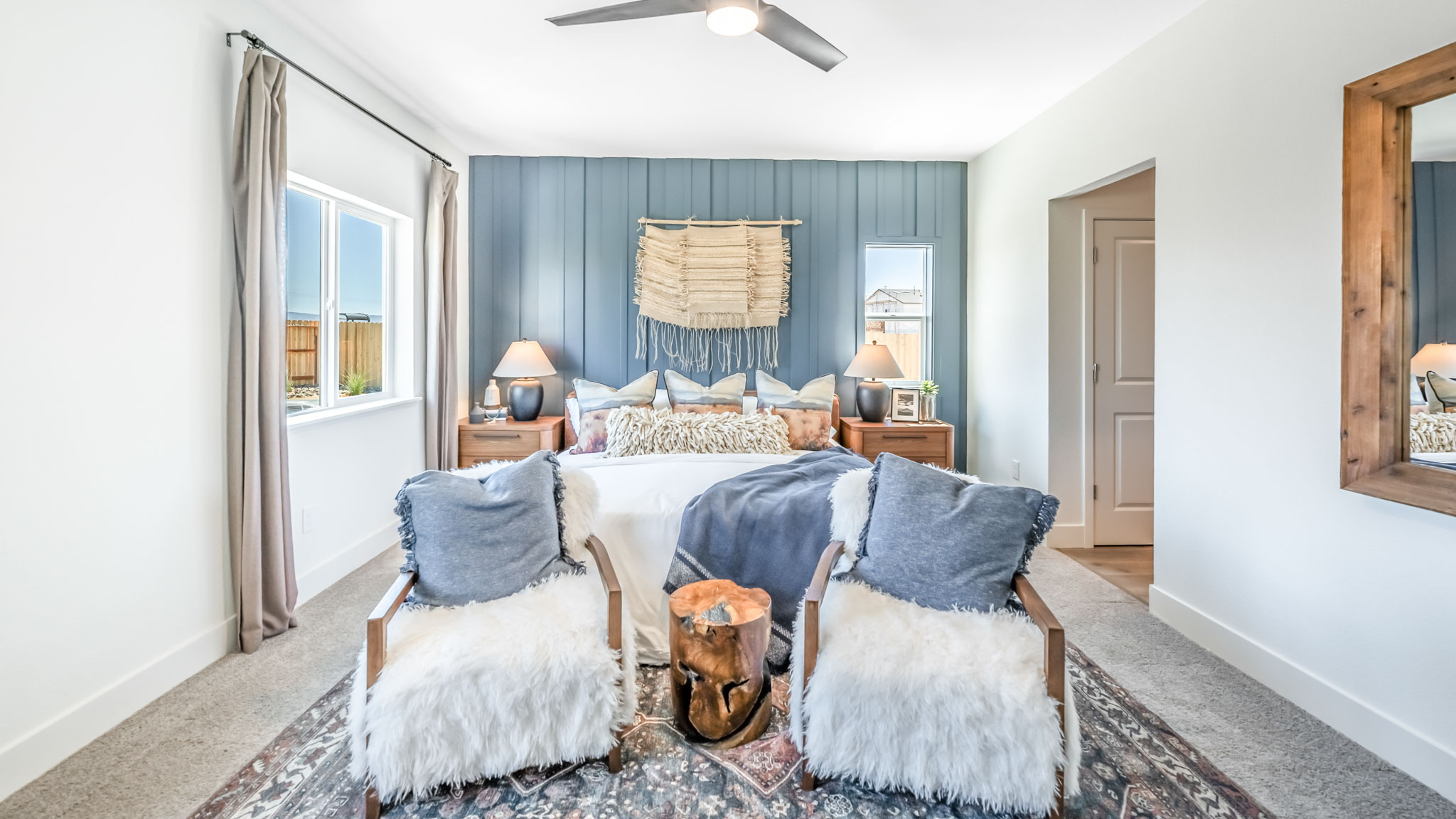 Bright primary bedroom with room for a large bed