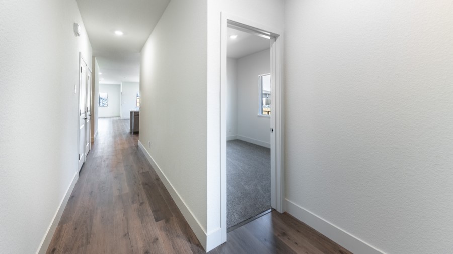 Carlsbad floorplan entry way with bedroom and bathroom to the right