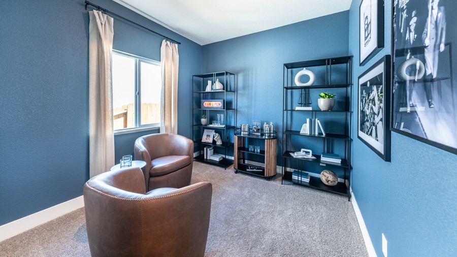 Carpeted secondary bedroom decorated as a lounge