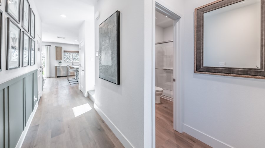 Entry of Zion floorplan with bathroom to the right