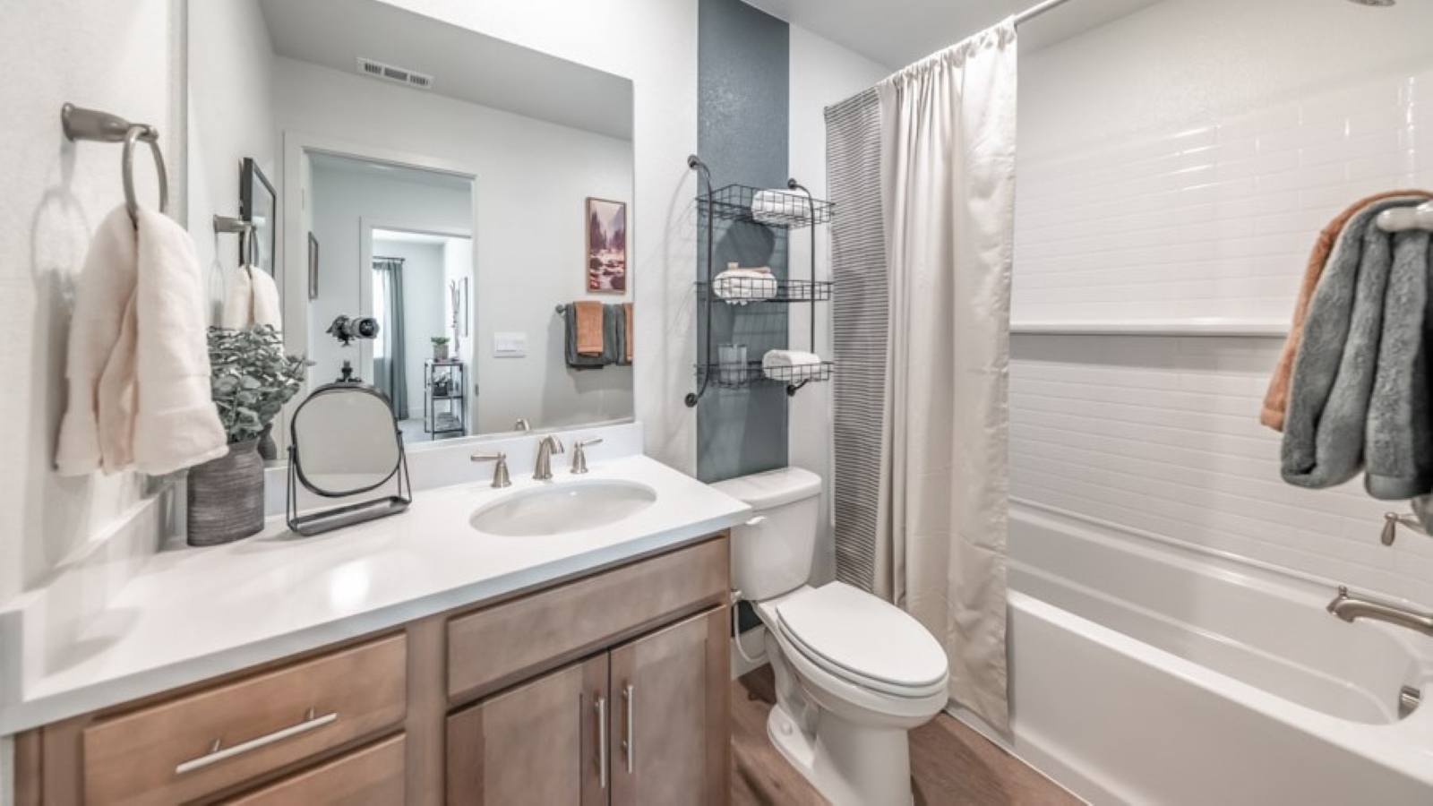 Secondary bathroom with a bathtub and shower combo