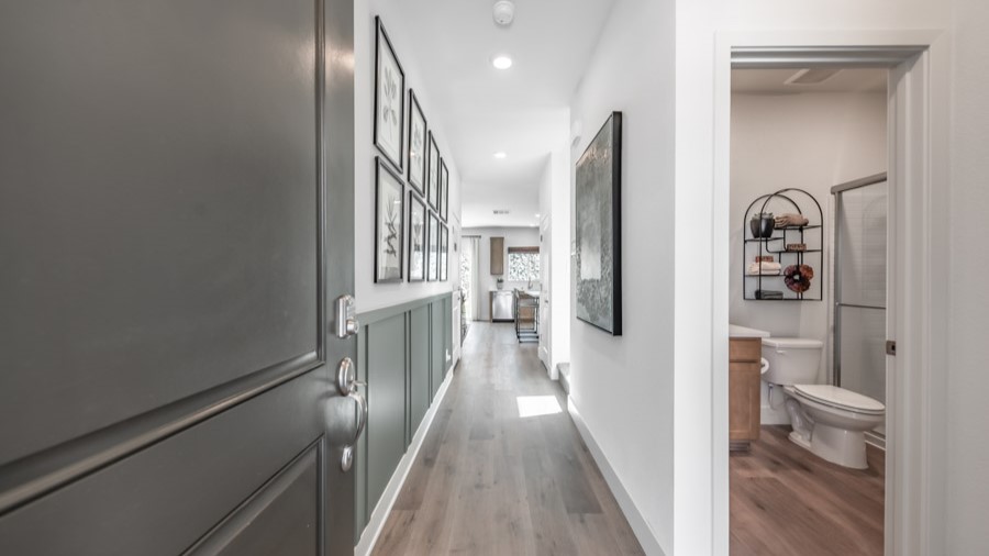 Zion floorplan entry hallway with secondary bathroom
