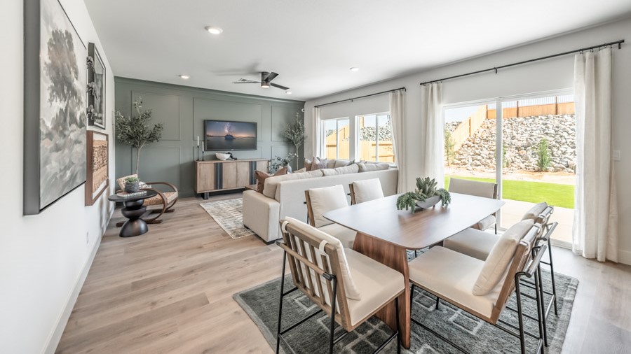 Plenty of space for a dining room table between living room and kitchen
