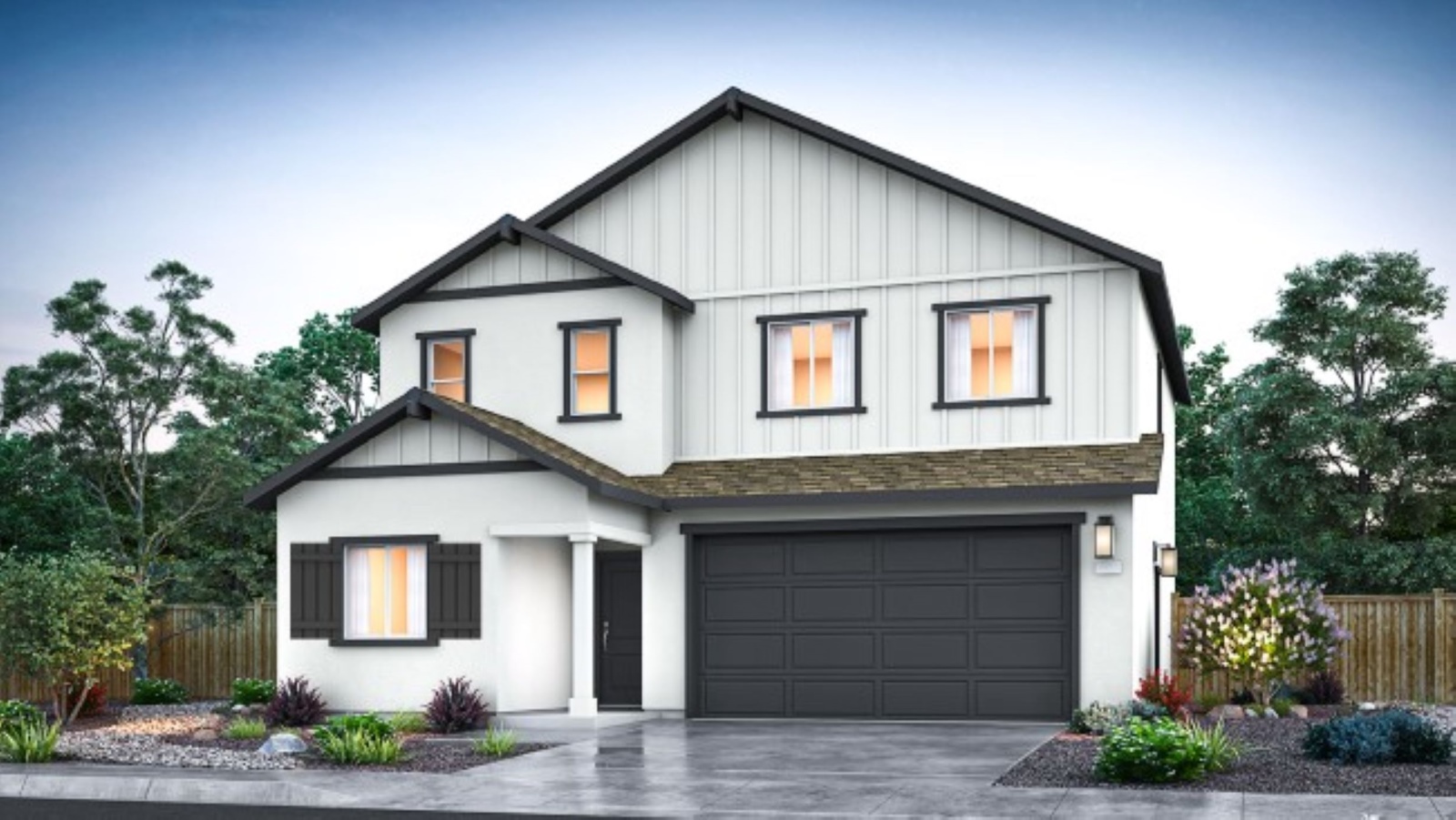 Two-story Zion floorplan rendering with Modern Agrarian exterior package