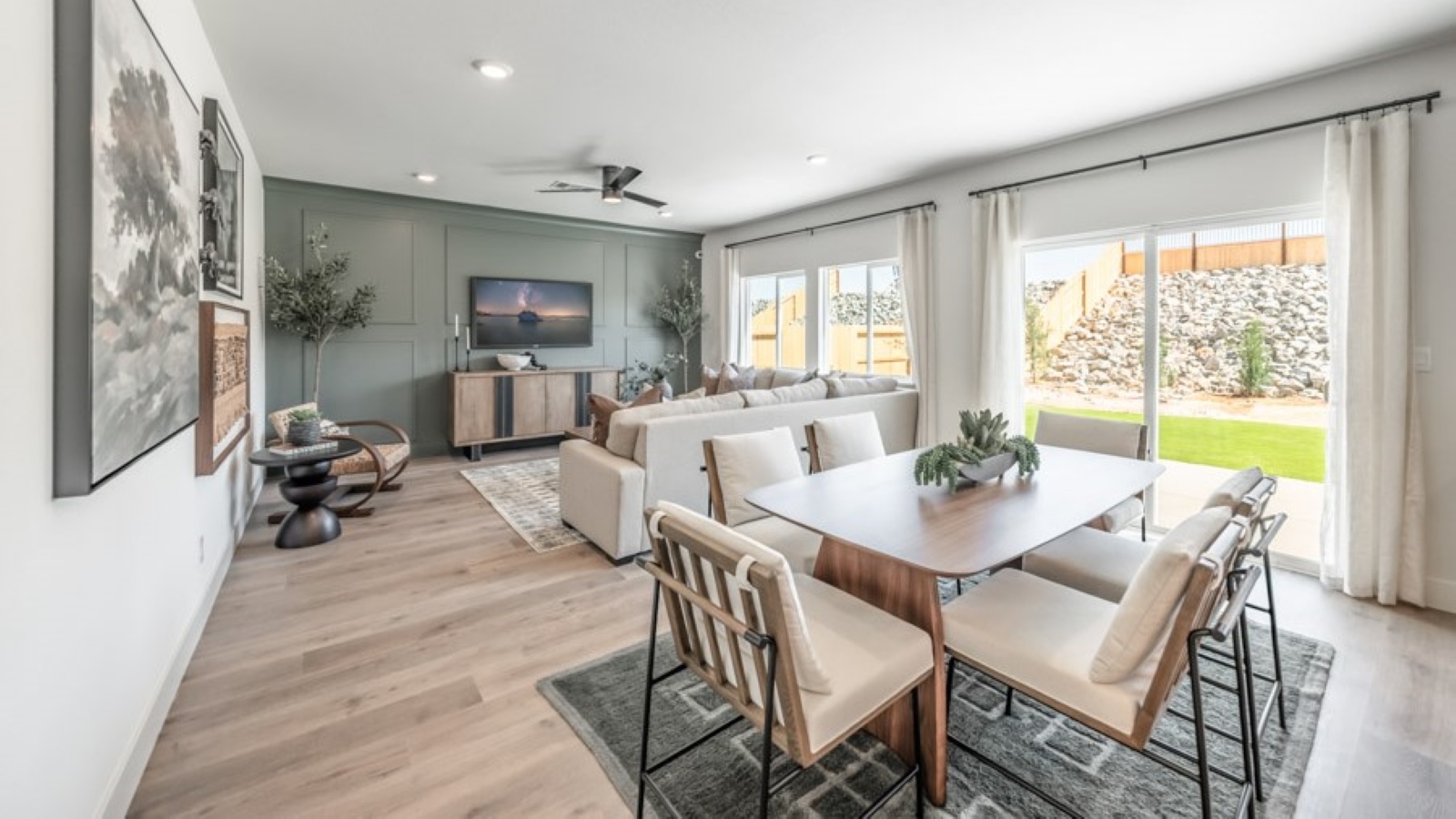 Plenty of space for a dining room table between living room and kitchen