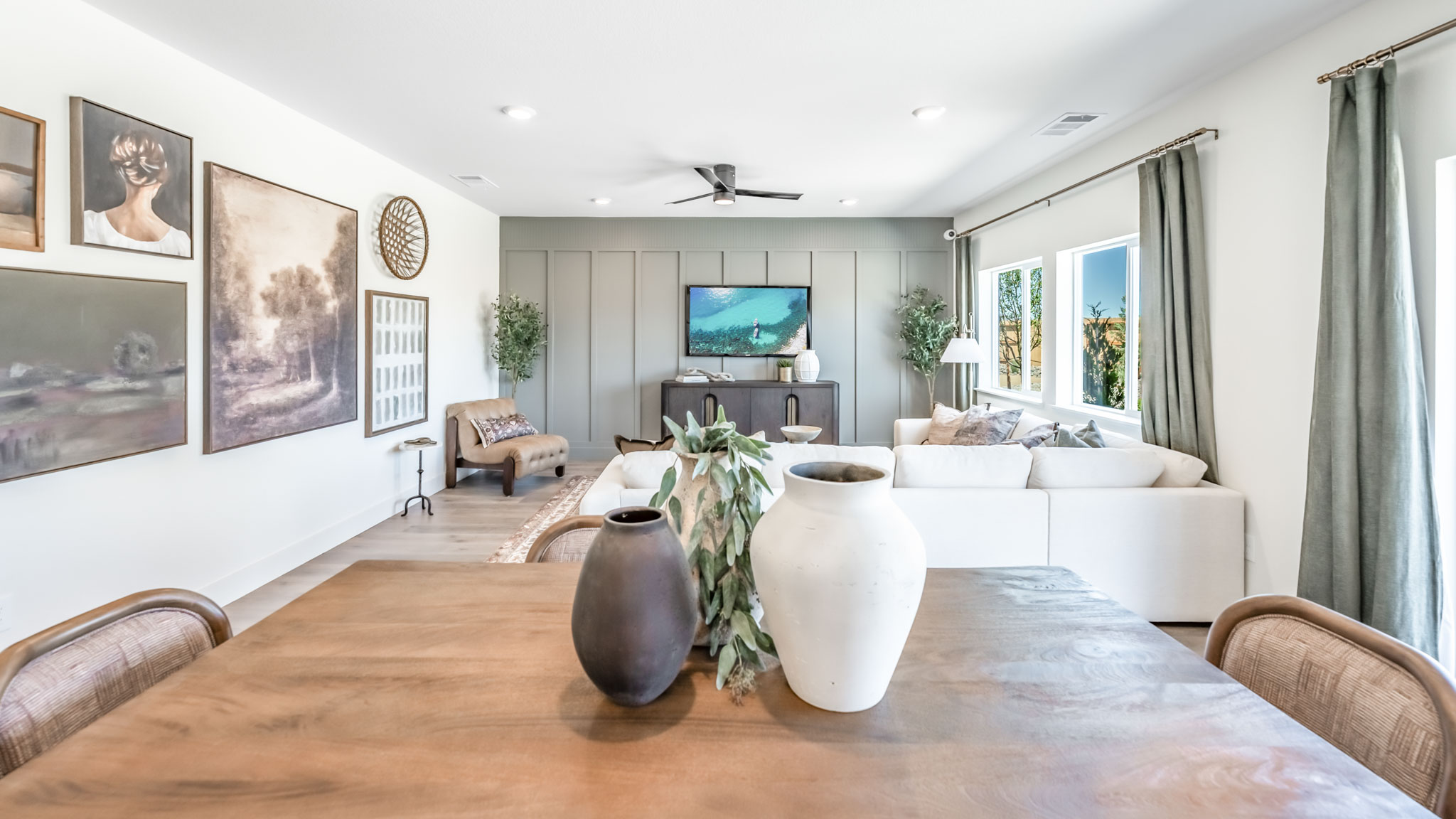 Space in the first floor open-concept with room for a full sized dining table