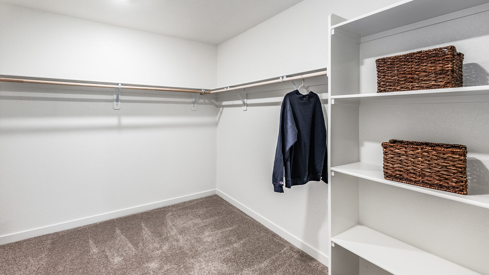 Large walk-in closet with built-in shelves