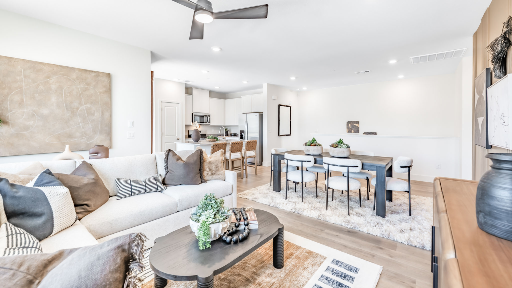 Open concept great room looking towards the dining area
