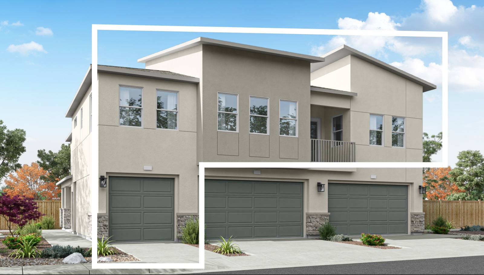 Rendered elevation E of garage of 1315 sq. ft. plan