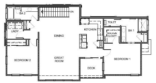 Standard second level floorplan of 1315 sq. ft. plan