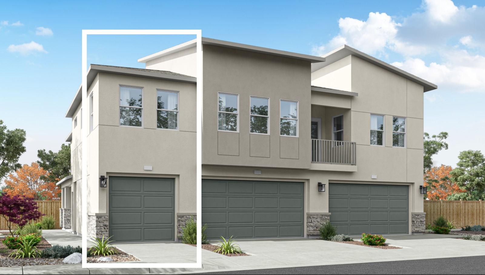 Rendered elevation E of garage of 1315 sq. ft. plan