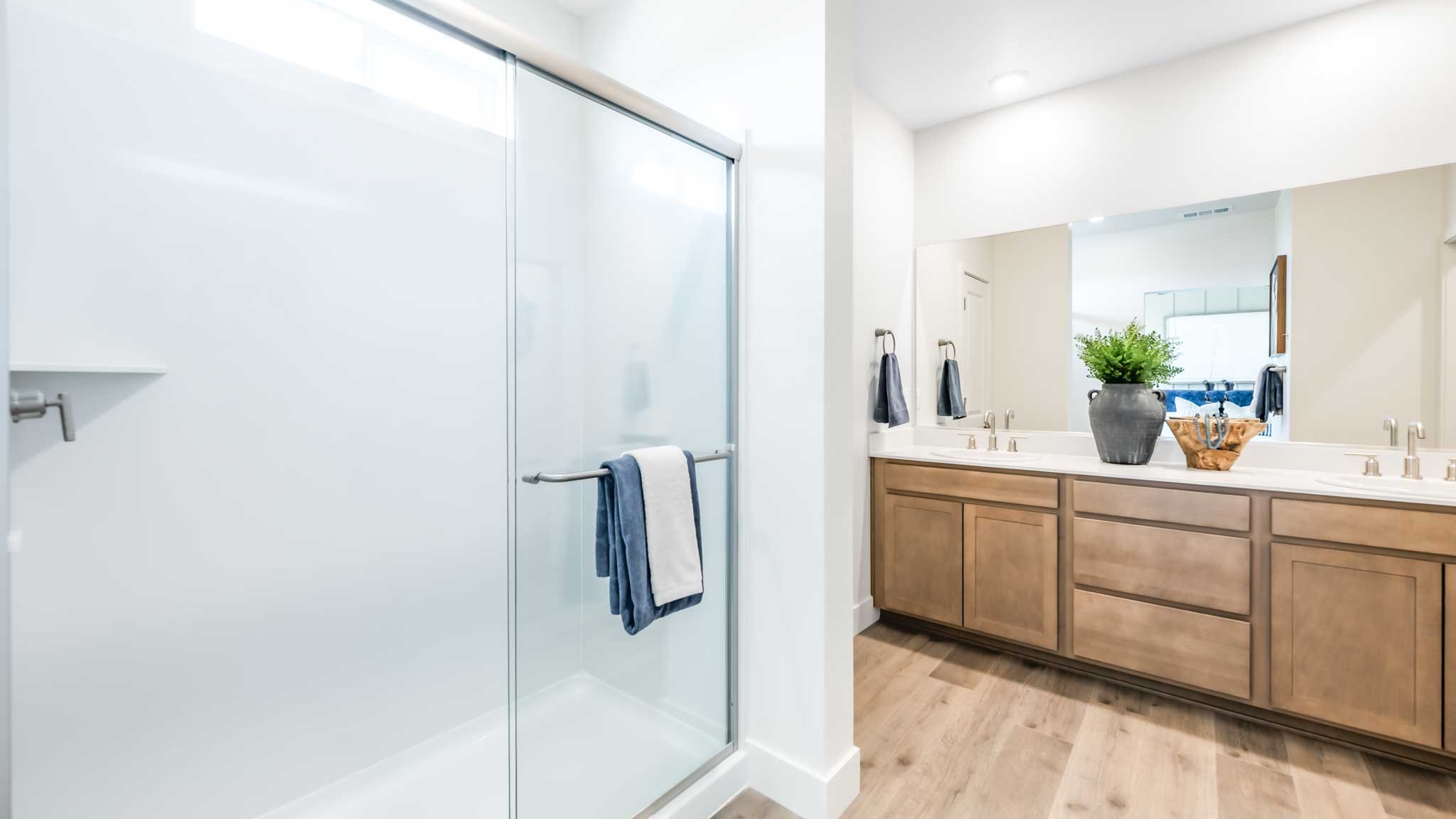 Large walk in shower in the primary bathroom