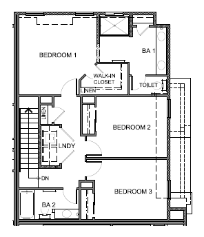 Reverse second level floorplan of 1650 sq. ft. plan