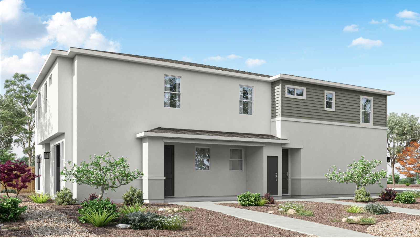 Two story triplex rendering of elevation D 1315 sq. ft. plan