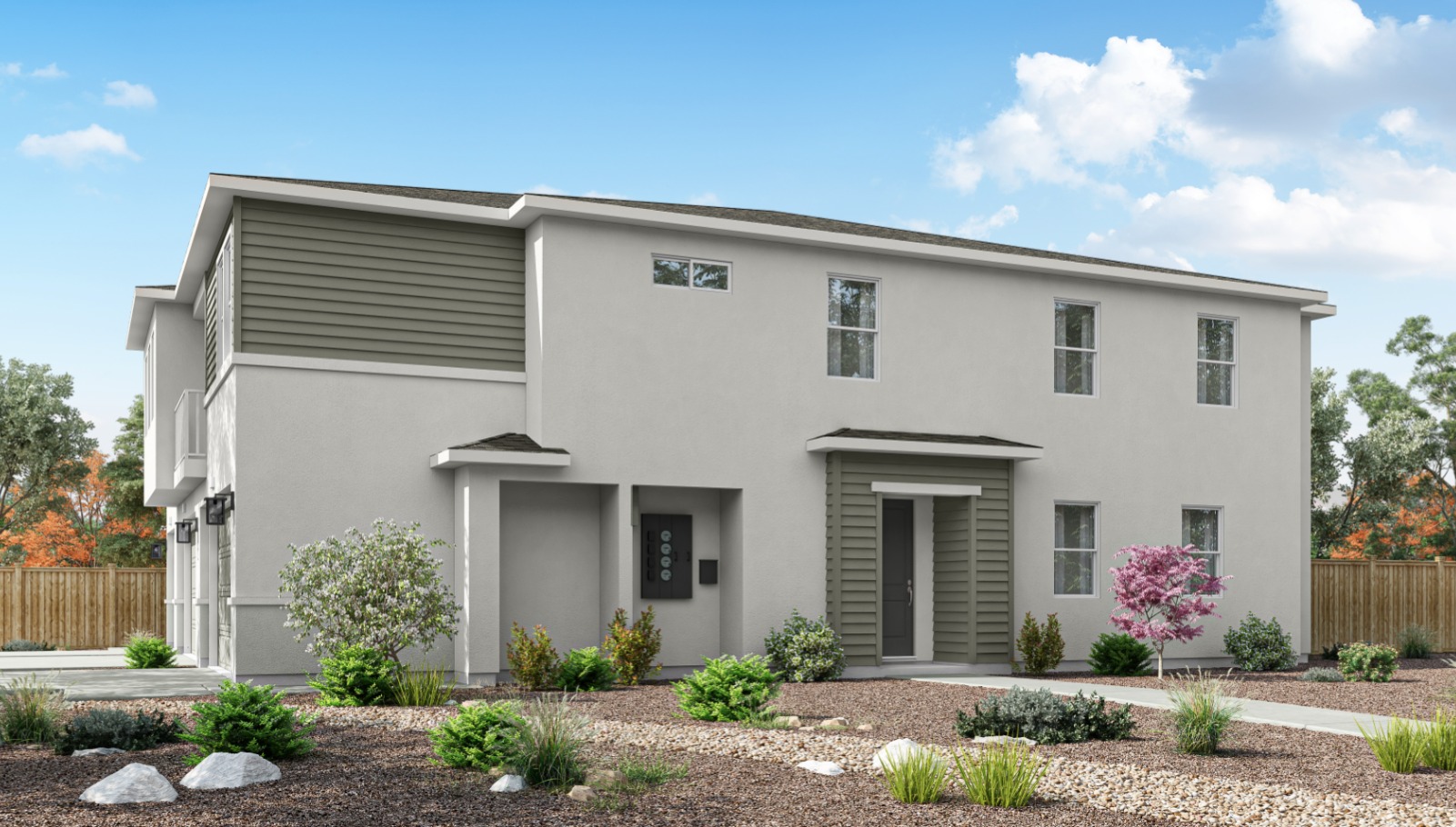 Two story triplex rendering of elevation D 1315 sq. ft. plan