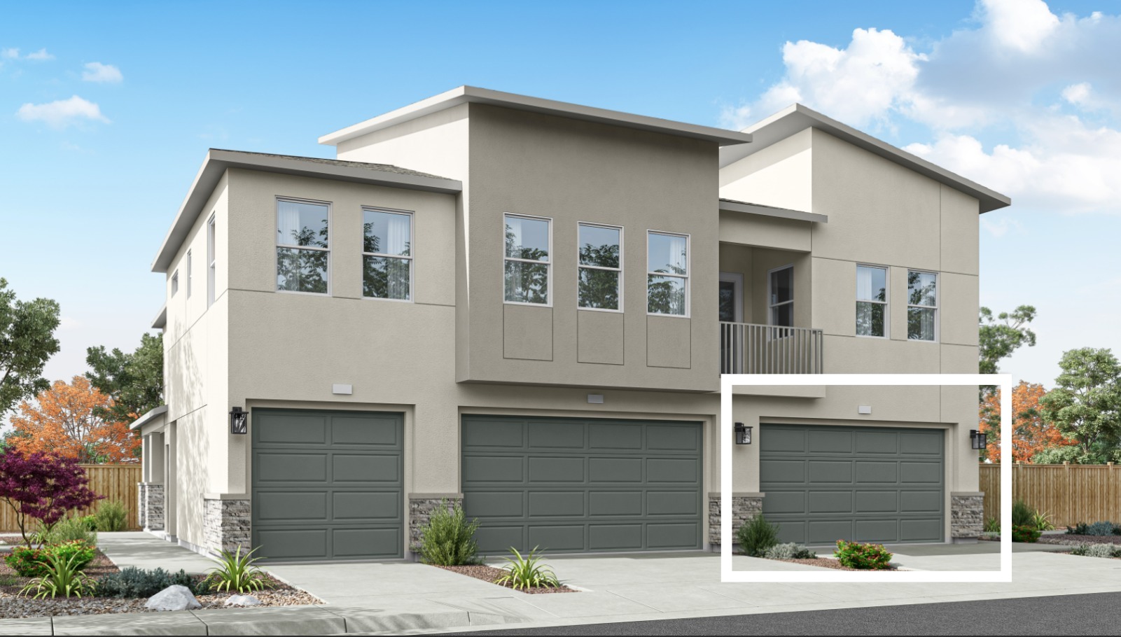 Rendered elevation E of garage of 1869 sq. ft. plan