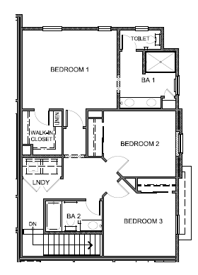 Standard second level floorplan of 1869 sq. ft. plan