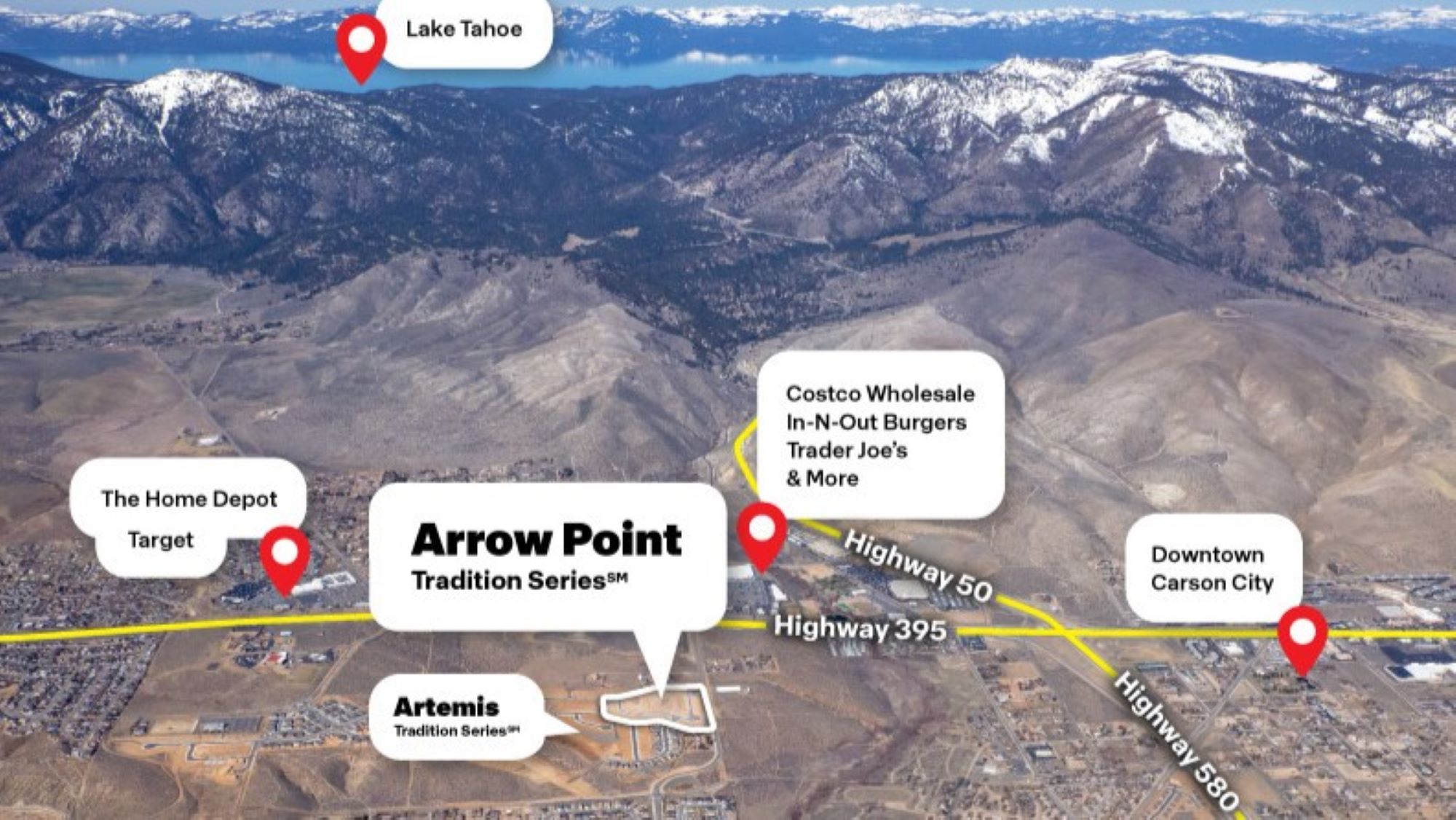 Aerial of Arrow Point community with Lake Tahoe in the background