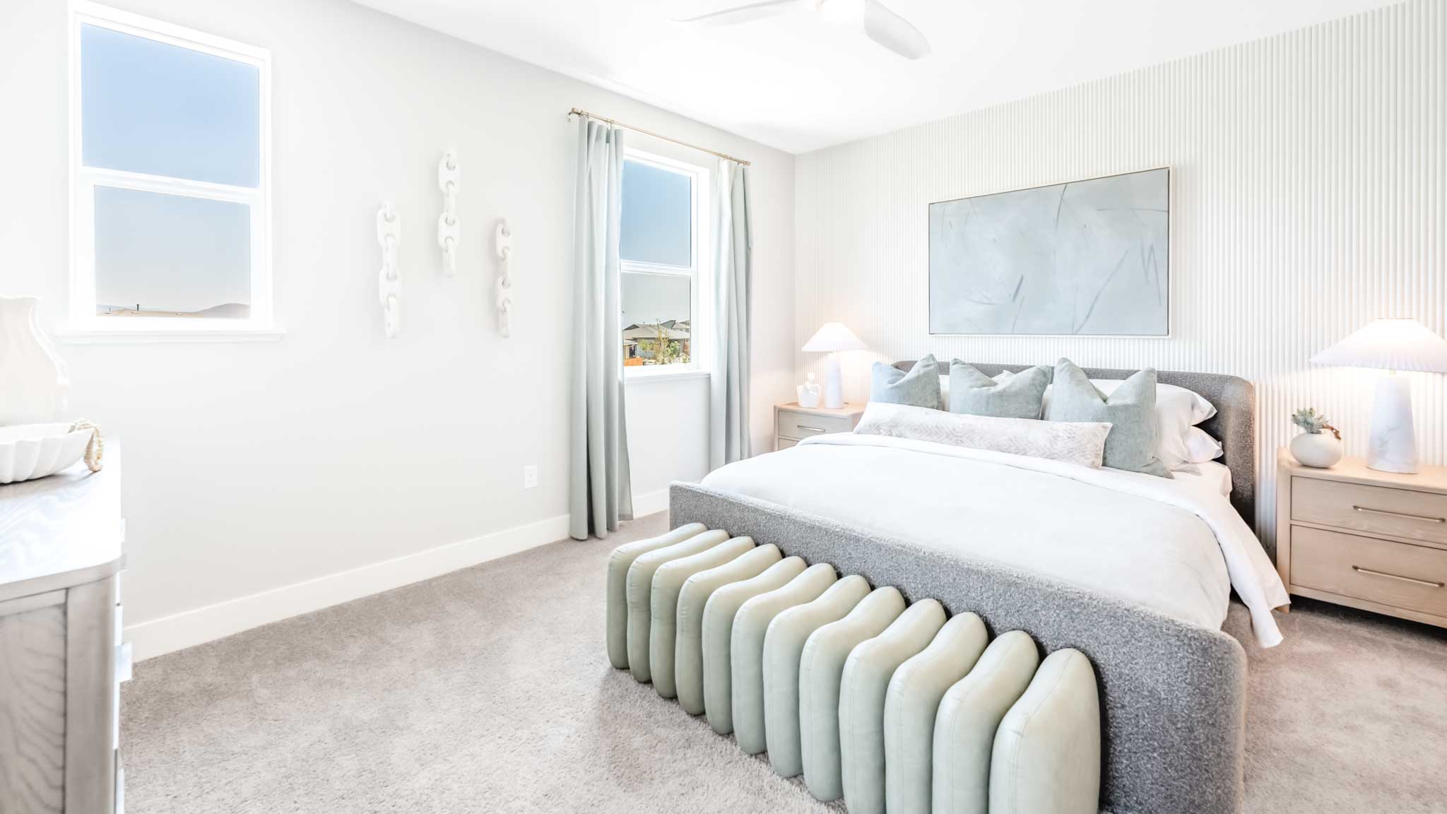 Bright primary bedroom with 2 windows