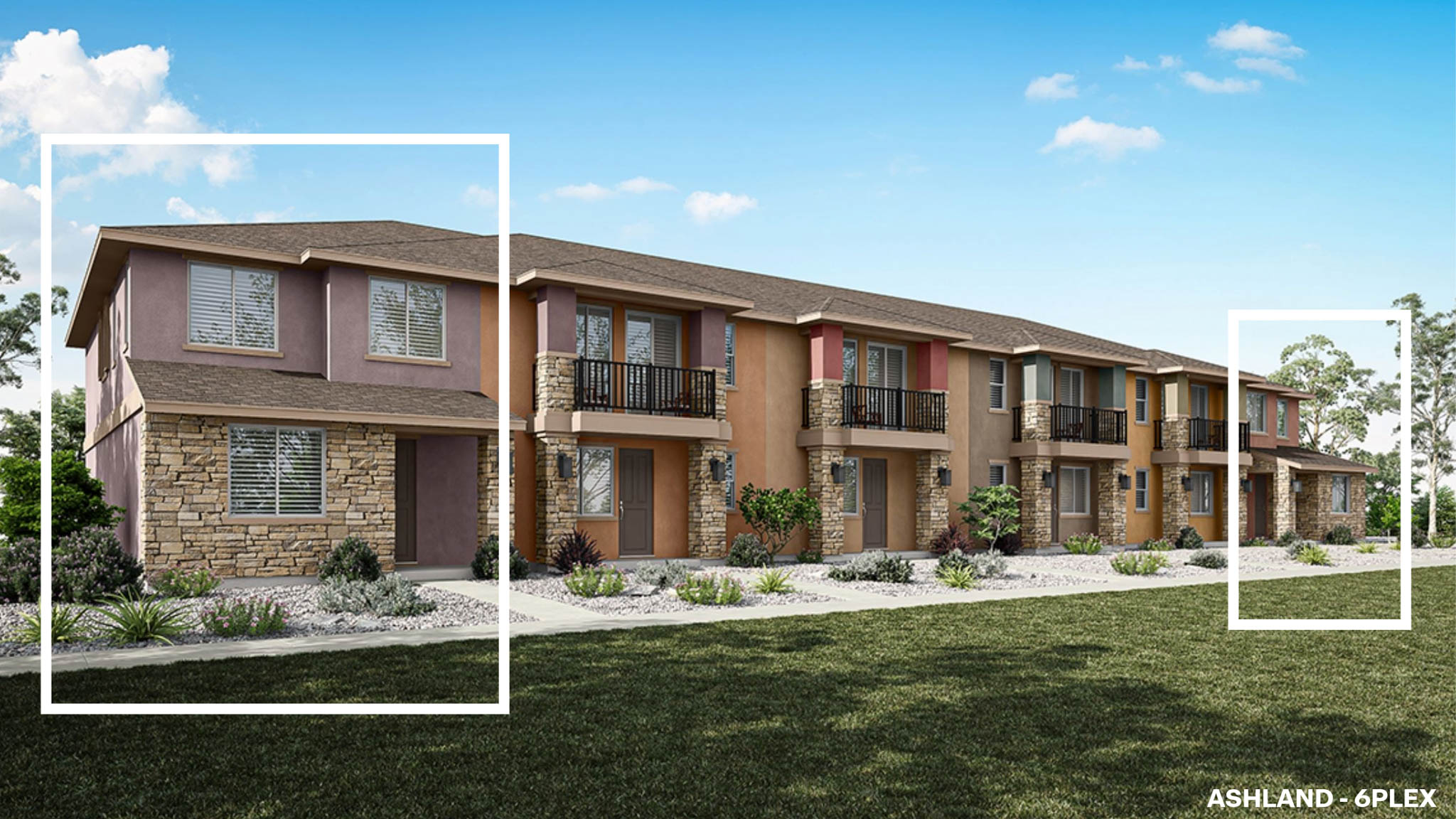 Rendered photo of the front of a six plex
