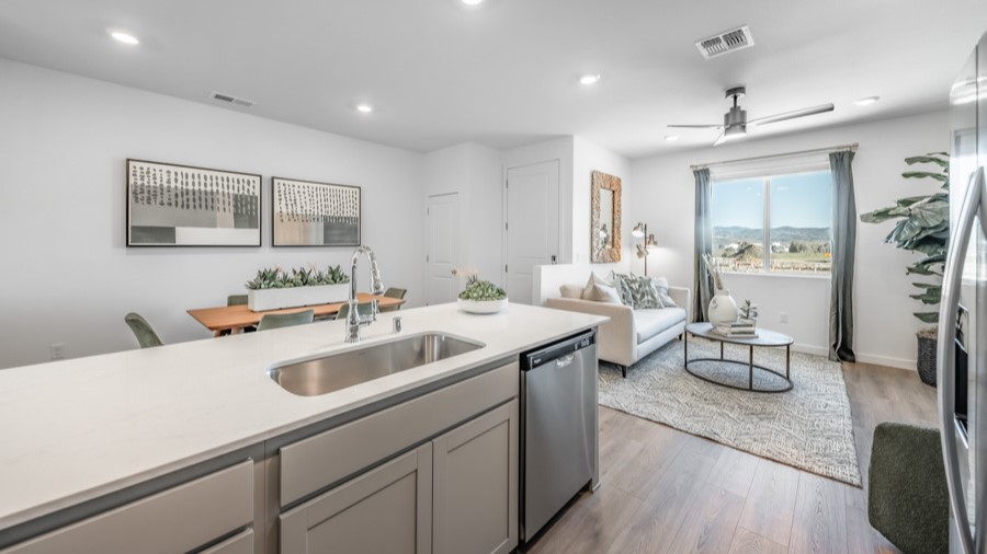 Kitchen looking out toward open concept great room