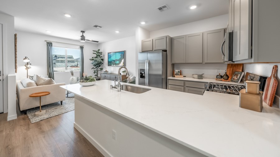 Kitchen with long L-shaped bar