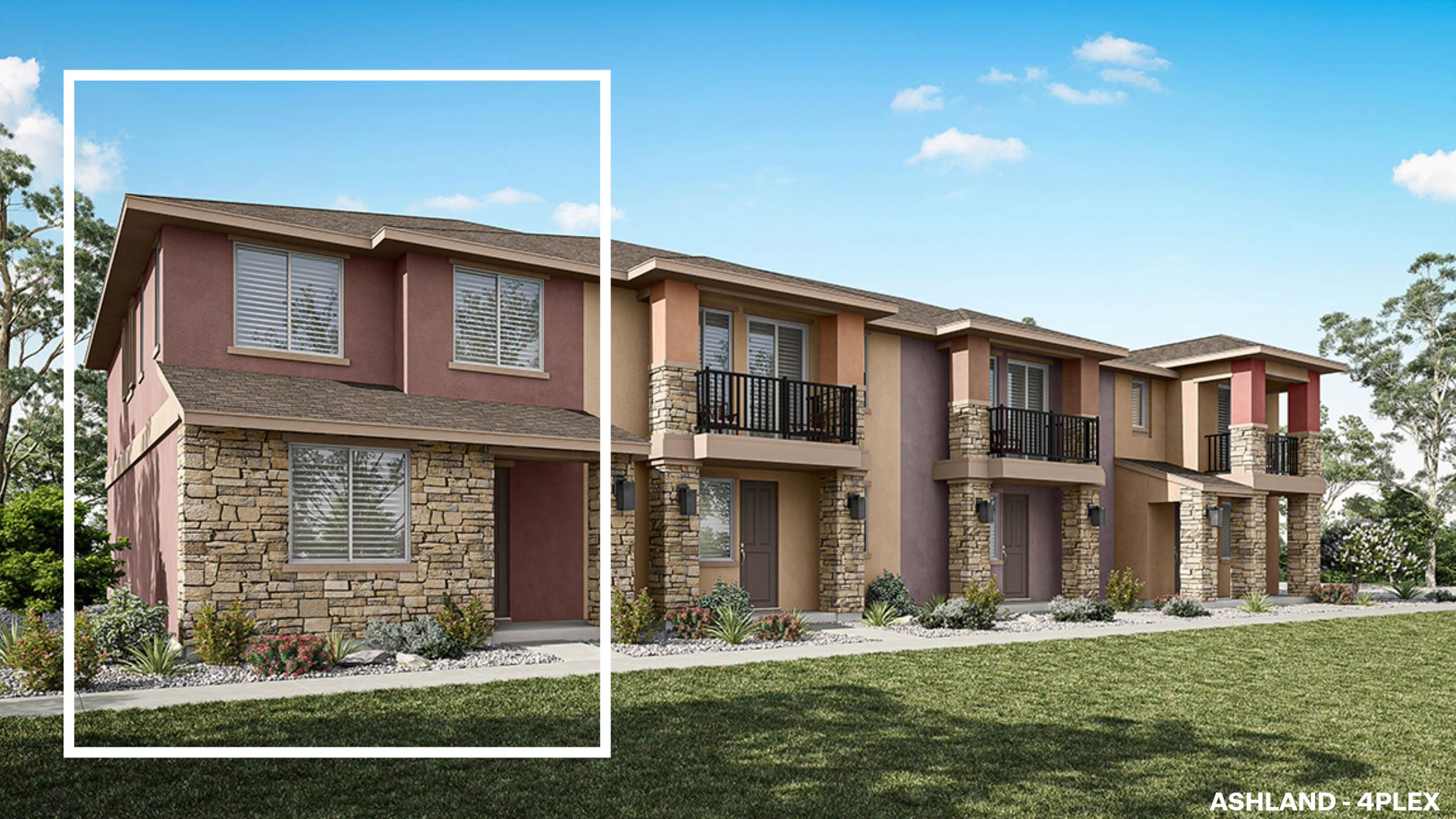 Rendered photo of the front of a fourplex