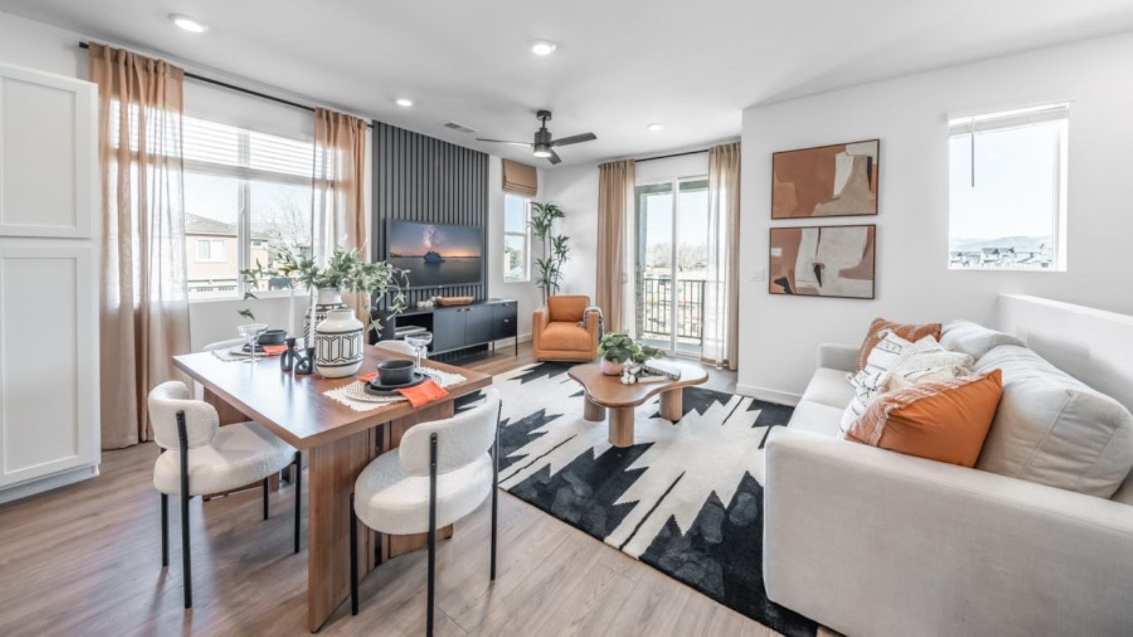 Spacious living room with large windows