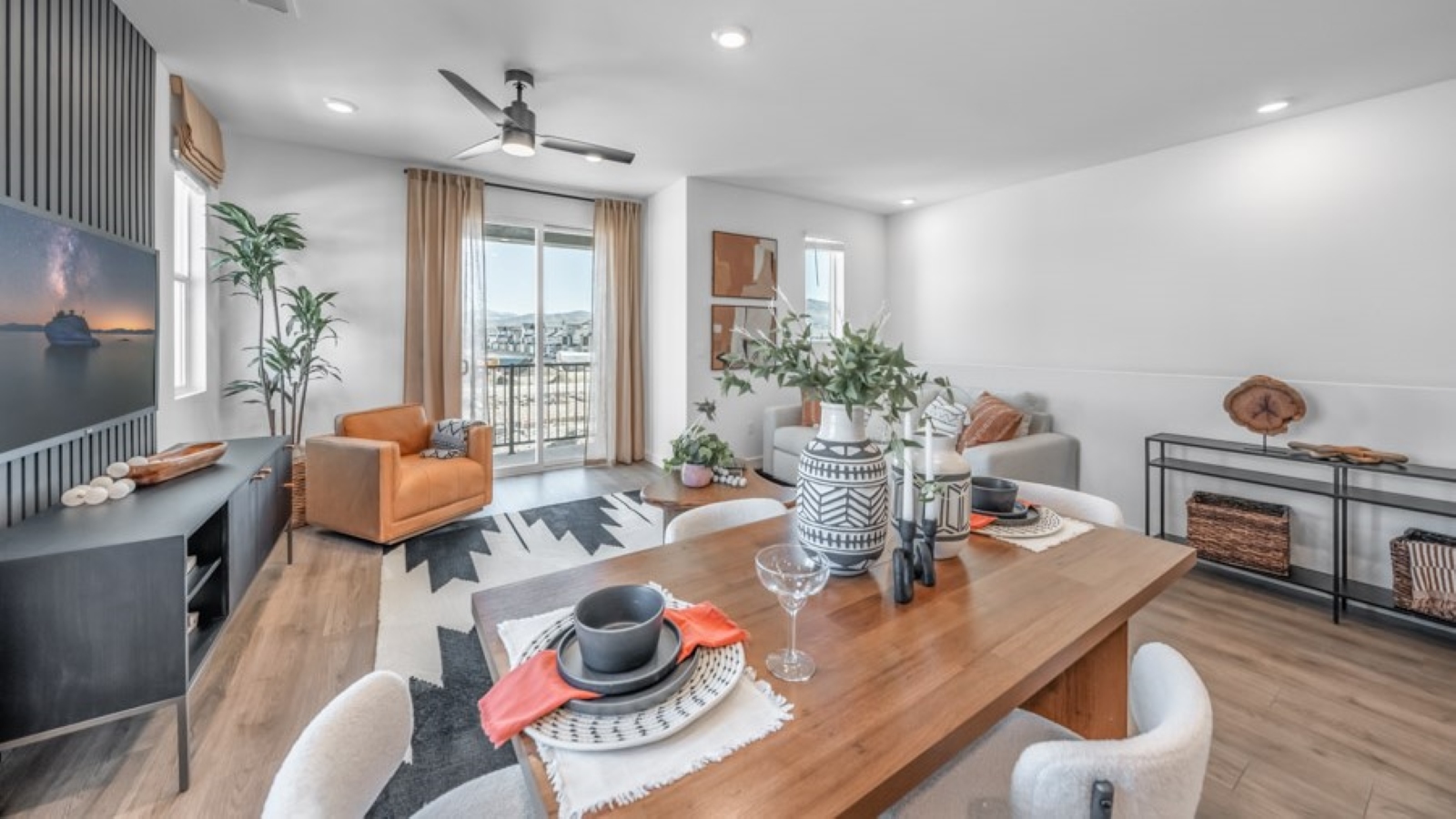 Spacious living room with large windows