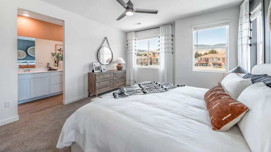 Primary bedroom looking towards primary bathroom