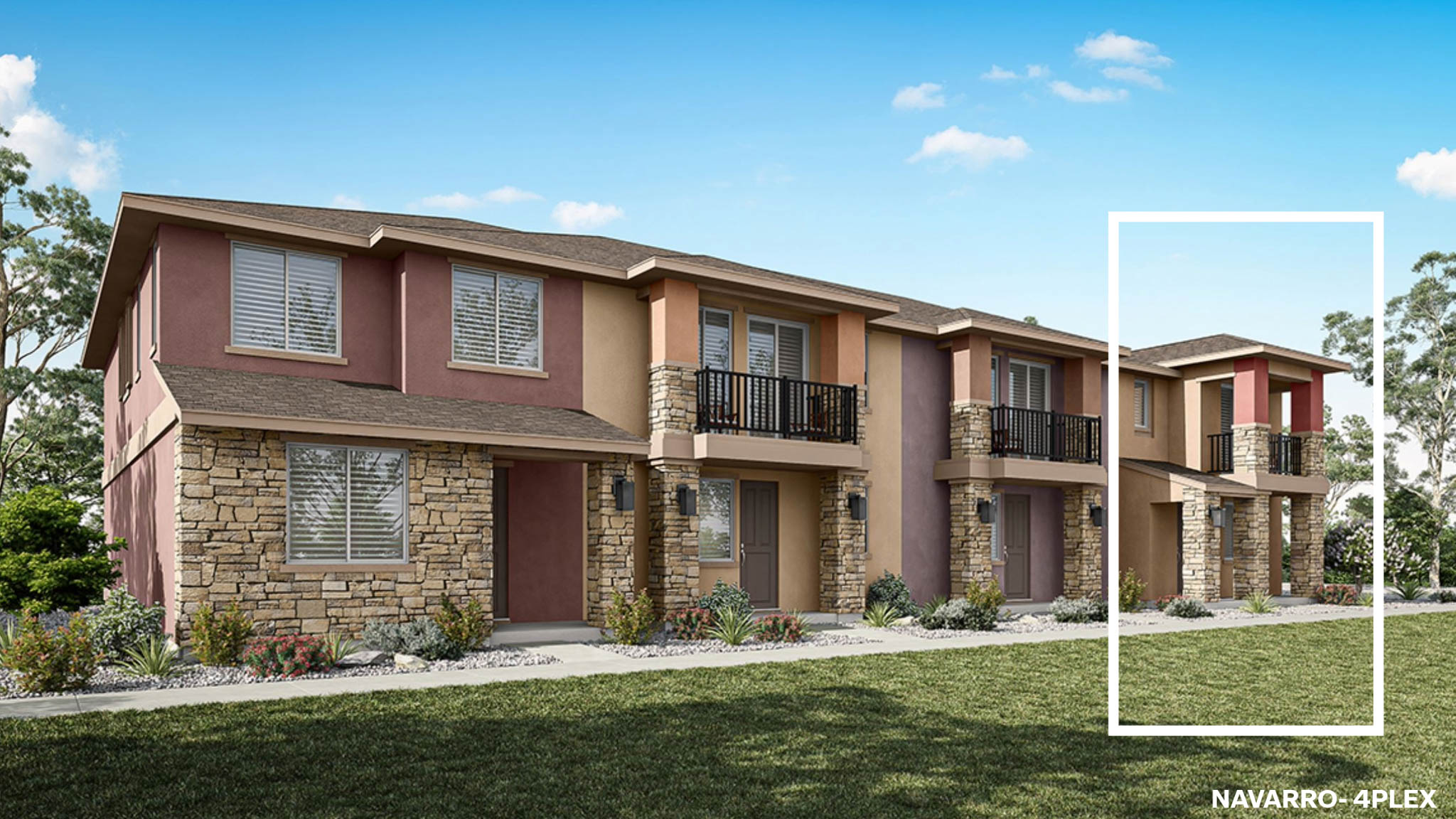 Rendering of the front of a fourplex