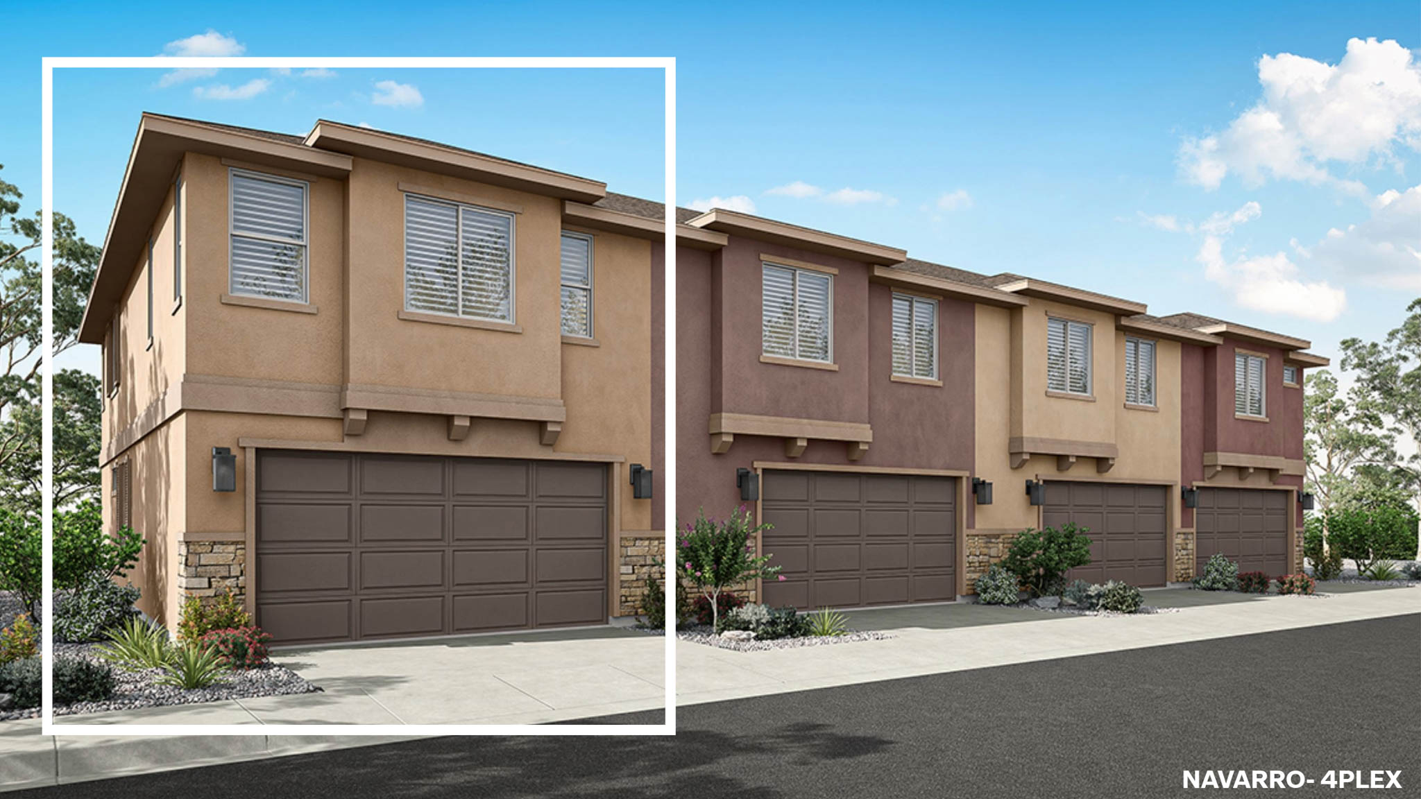 Rendering of the back of a fourplex