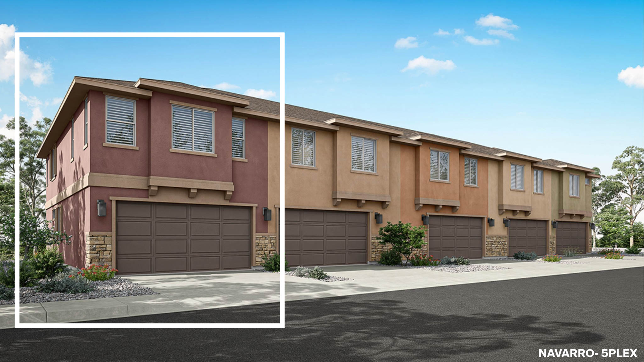 Rendering of the back of a five plex