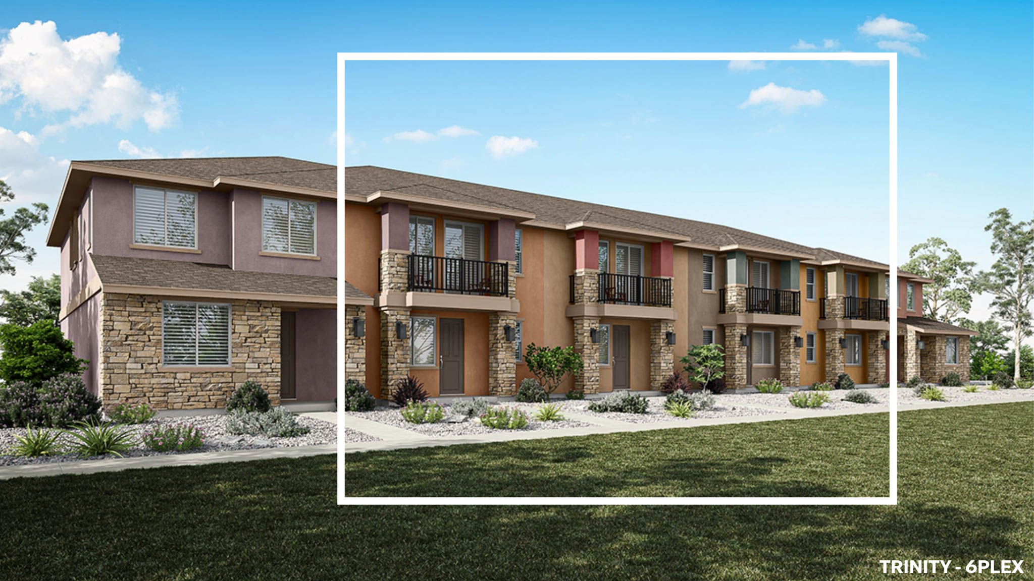 Rendered photo of the front of a six plex